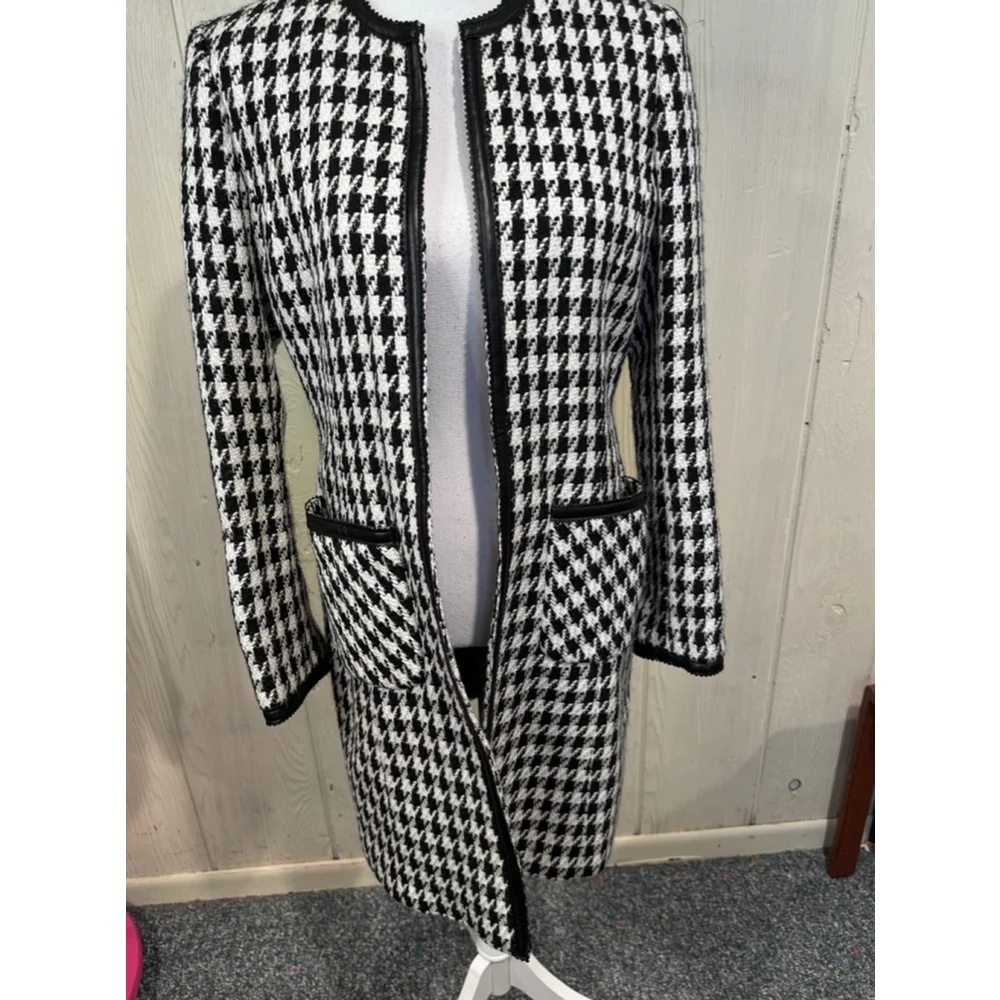 VS 2 by Vakko Houndstooth Blazer Jacket Black White Size 8 - Picture 4 of 13